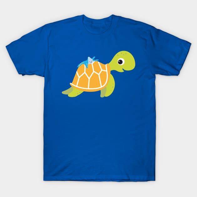 Cute Water Turtle with sea starfish T-Shirt by katelein